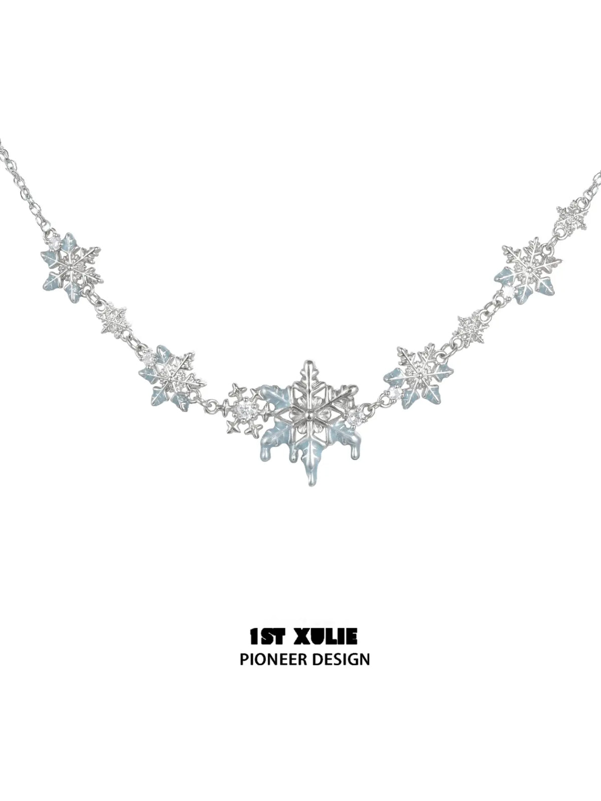 1ST XULIE Jewelry "Snow Land" Snowflake Pendant Necklace in Platinum Plated Brass - Side View