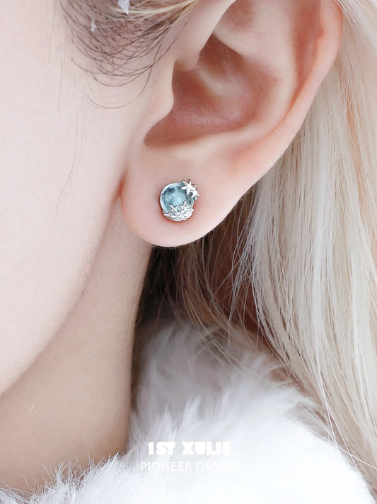 1ST XULIE Jewelry "Snow Land" Snowflake Stud Earrings in 925 Sterling Silver - Lifestyle Shot