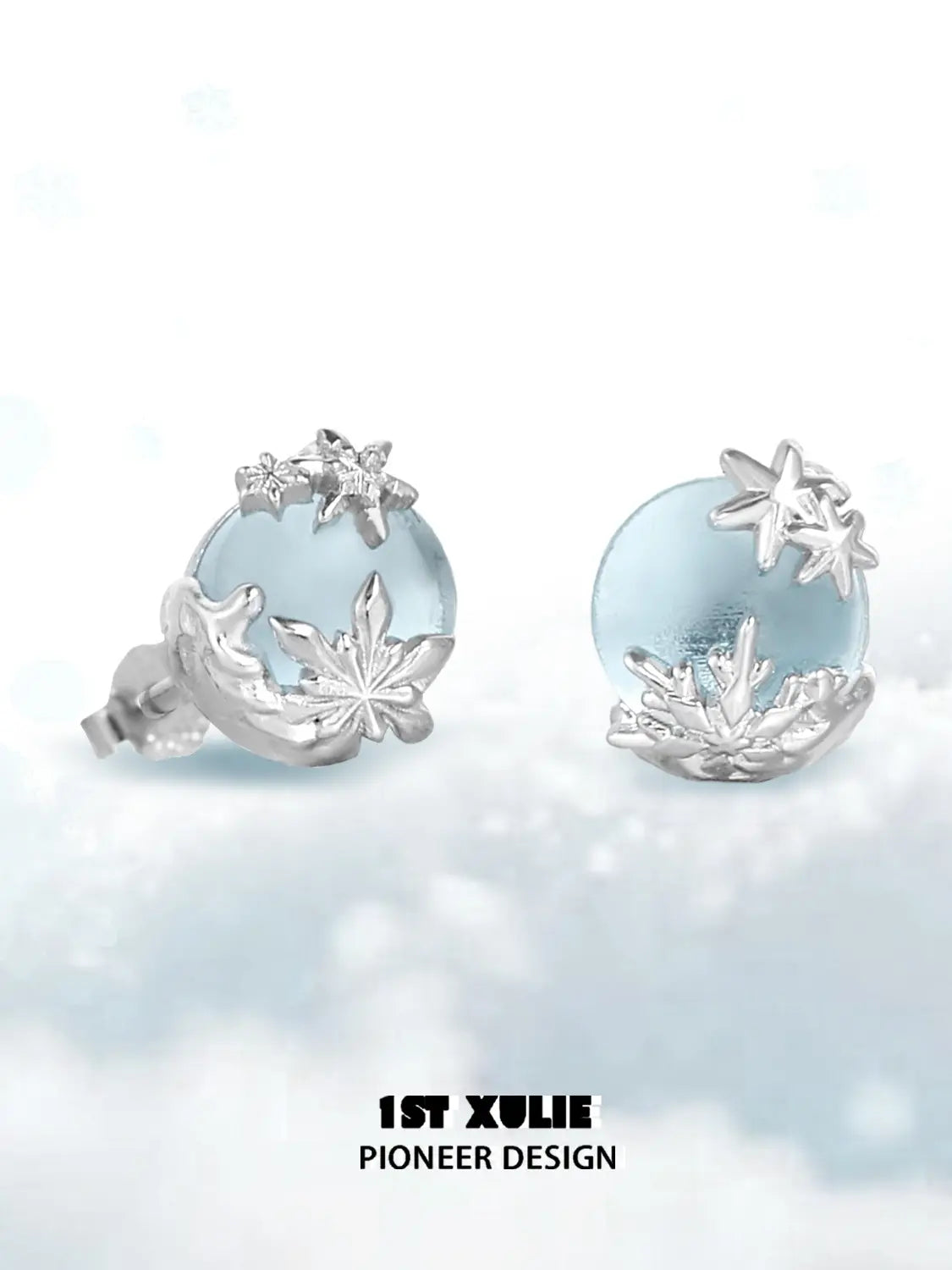 1ST XULIE Jewelry "Snow Land" Snowflake Stud Earrings in 925 Sterling Silver - Texture
