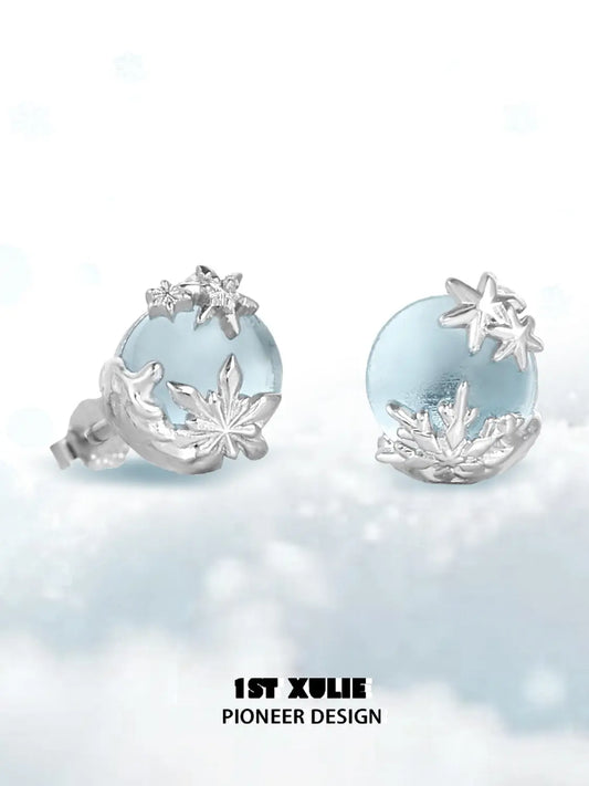 1ST XULIE Jewelry "Snow Land" Snowflake Stud Earrings in 925 Sterling Silver - Texture