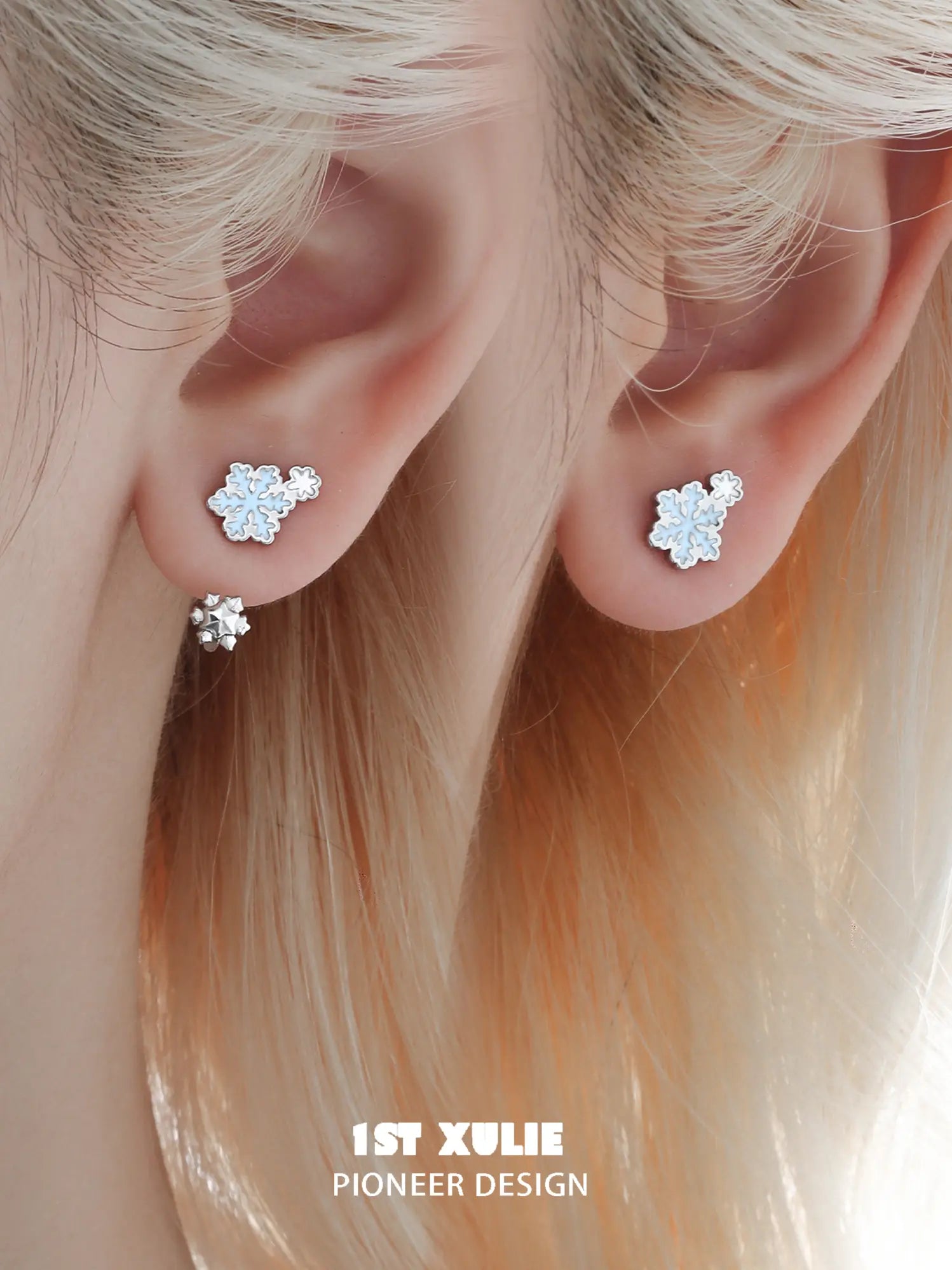 1ST XULIE Jewelry "Snowy Cuties" Snowy Pony Stud Drop Earrings in Platinum Plated Brass - Side View