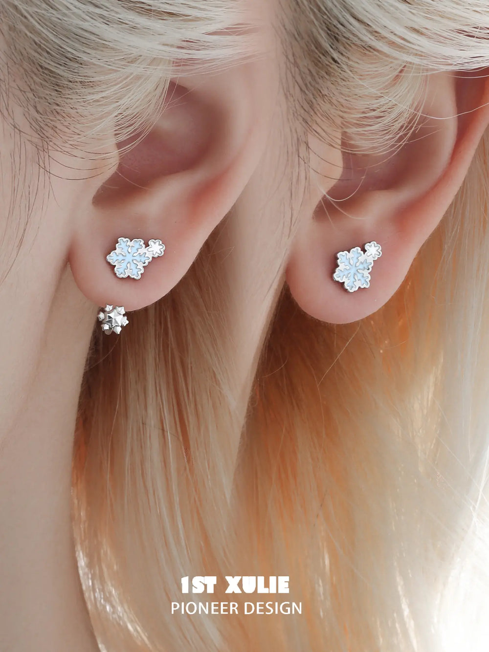 1ST XULIE Jewelry "Snowy Cuties" Snowy Pony Stud Drop Earrings in Platinum Plated Brass - Side View