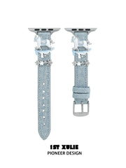 1ST XULIE Jewelry "Snowy Cuties" Snowy Pony Watch Strap in Brass and Microfiber Leather - Angle View