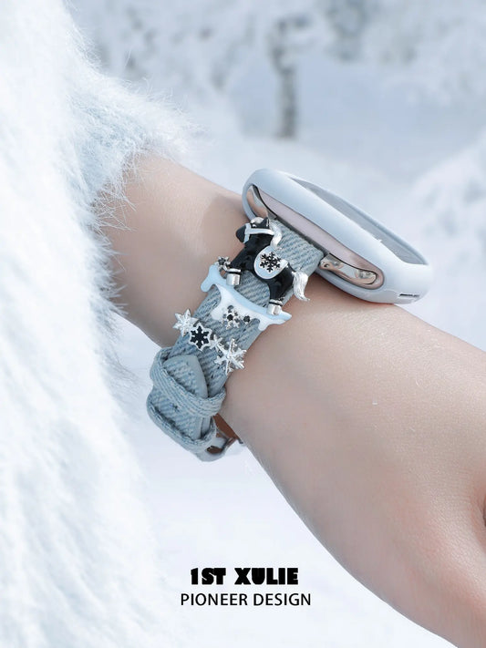 1ST XULIE Jewelry "Snowy Cuties" Snowy Pony Watch Strap in Brass and Microfiber Leather - Product View