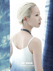 1ST XULIE Jewelry "MIAO" Sodalite Tassel Dangle Earrings in Platinum Plated - Detail Shot