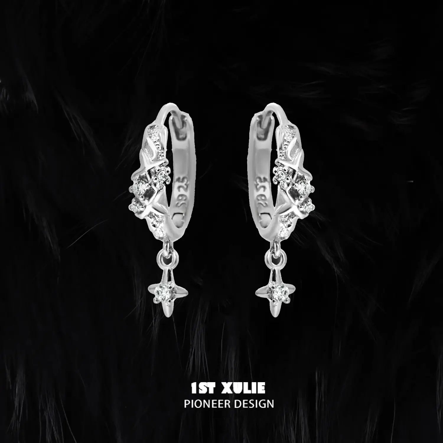 1ST XULIE "Silver Angel" Sparkling Angel Wing Huggie Hoops in 925 Sterling Silver - Product View