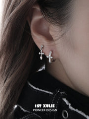 "Star Trails" 925 Sterling Silver Sparkling Cross Drop Huggie Hoop Earrings - Image 15