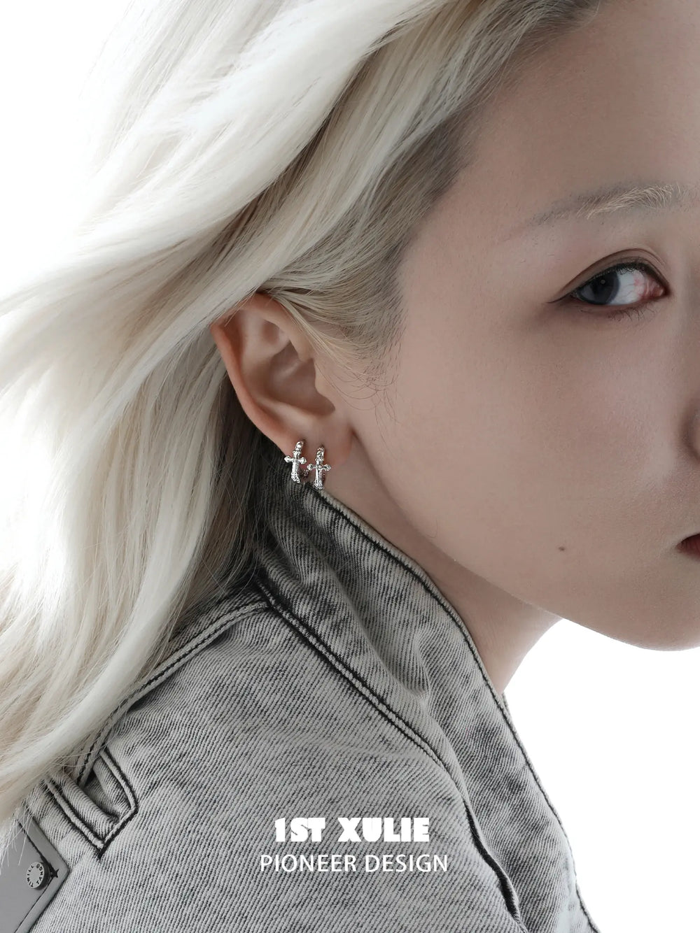 1ST XULIE Jewelry "Star Trails" Sparkling Cross Drop Huggie Hoop Earrings in 925 Sterling Silver - Angle 2