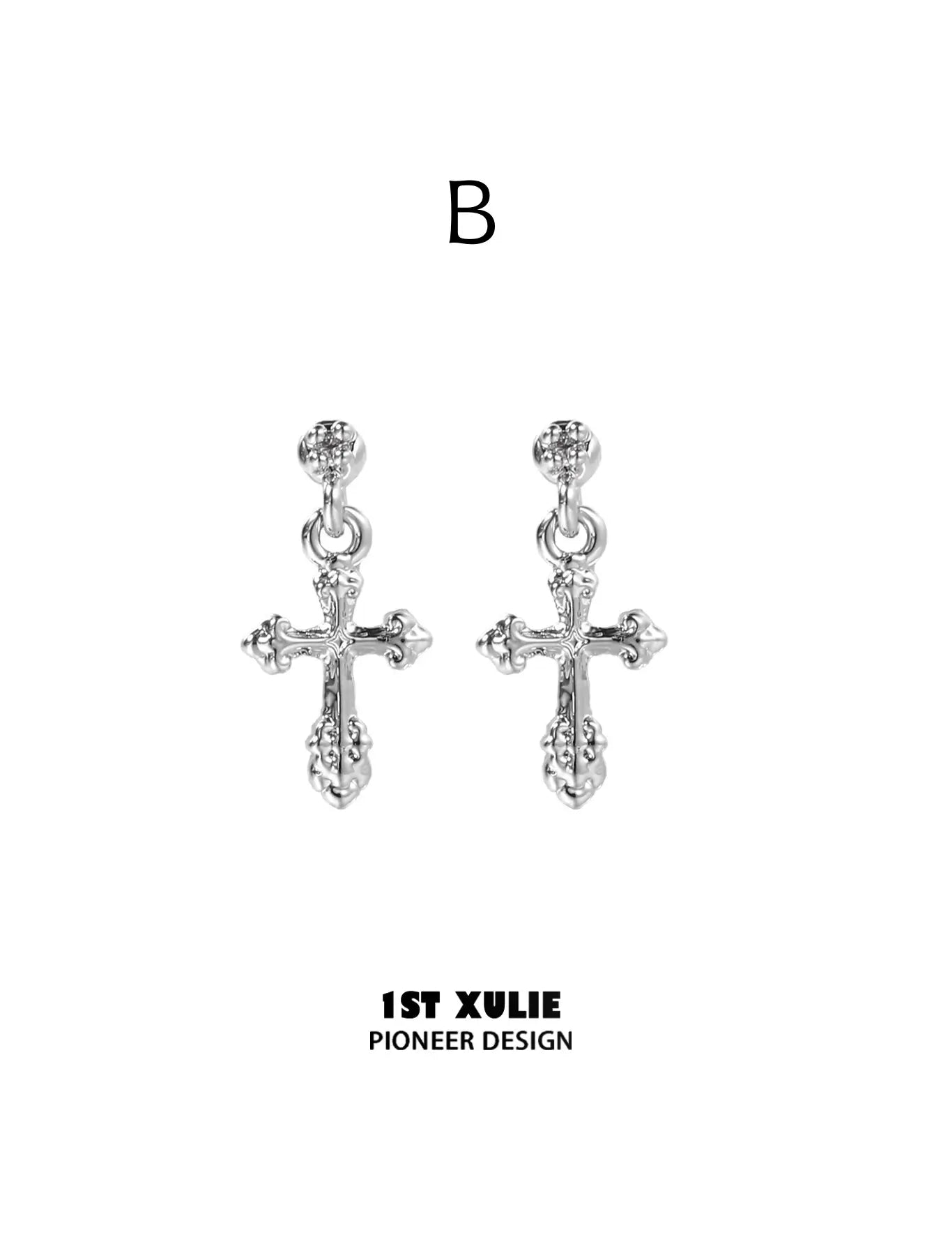 1ST XULIE Jewelry "Star Trails" Sparkling Cross Drop Huggie Hoop Earrings in 925 Sterling Silver - Product View
