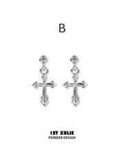 1ST XULIE Jewelry "Star Trails" Sparkling Cross Drop Huggie Hoop Earrings in 925 Sterling Silver - Product View
