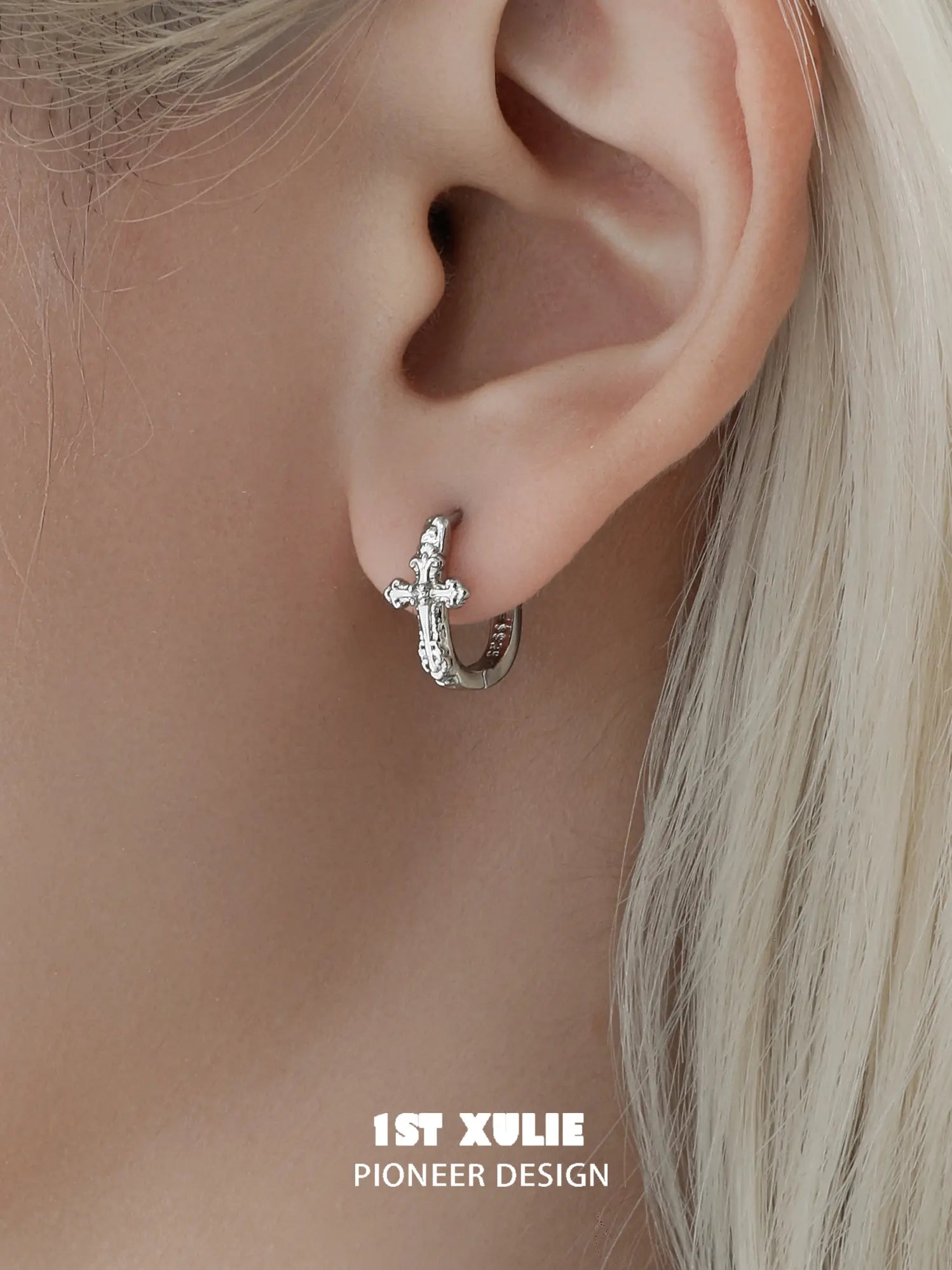 1ST XULIE Jewelry "Star Trails" Sparkling Cross Drop Huggie Hoop Earrings in 925 Sterling Silver - Size Comparison