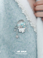1ST XULIE Jewelry "Snow Land" Sparkling Snowflake Crystal Ball Brooch in Platinum Plated - Back View