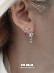 1ST XULIE "Snow Land" Sparkling Snowflake Stud Earrings in Platinum Plated - Angle View