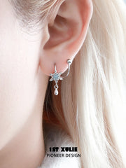 1ST XULIE "Snow Land" Sparkling Snowflake Stud Earrings in Platinum Plated - Side View