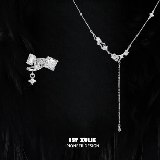 1ST XULIE "Silver Angel" Sparkling Zircon Tassel Lariat Choker in 925 Sterling Silver - Side View