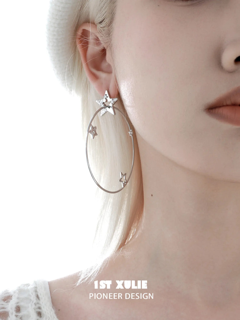 1ST XULIE Jewelry "WISHING STAR" Star Charm Hoop Earrings in Brass - Product Angle 1