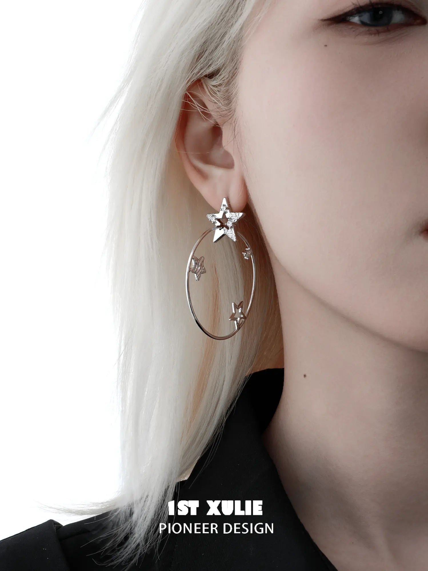1ST XULIE Jewelry "WISHING STAR" Star Charm Hoop Earrings in Brass - Product Angle 2