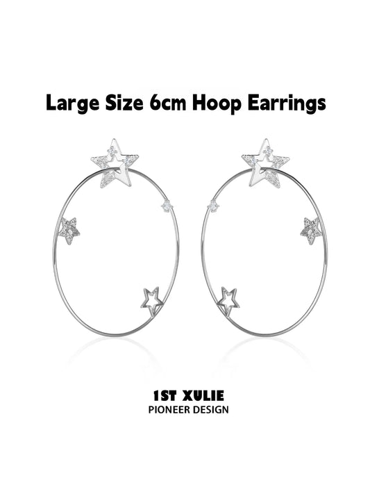 1ST XULIE Jewelry "WISHING STAR" Star Charm Hoop Earrings in Brass - Close Up