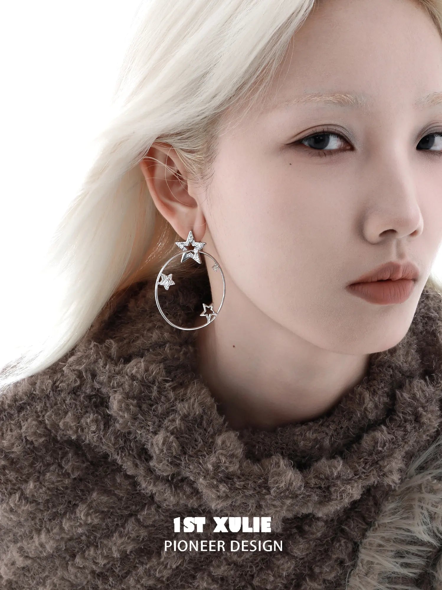 1ST XULIE Jewelry "WISHING STAR" Star Charm Hoop Earrings in Brass - Detail Shot
