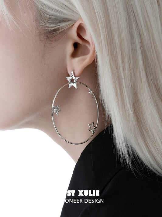 1ST XULIE Jewelry "WISHING STAR" Star Charm Hoop Earrings in Brass - Lifestyle Shot