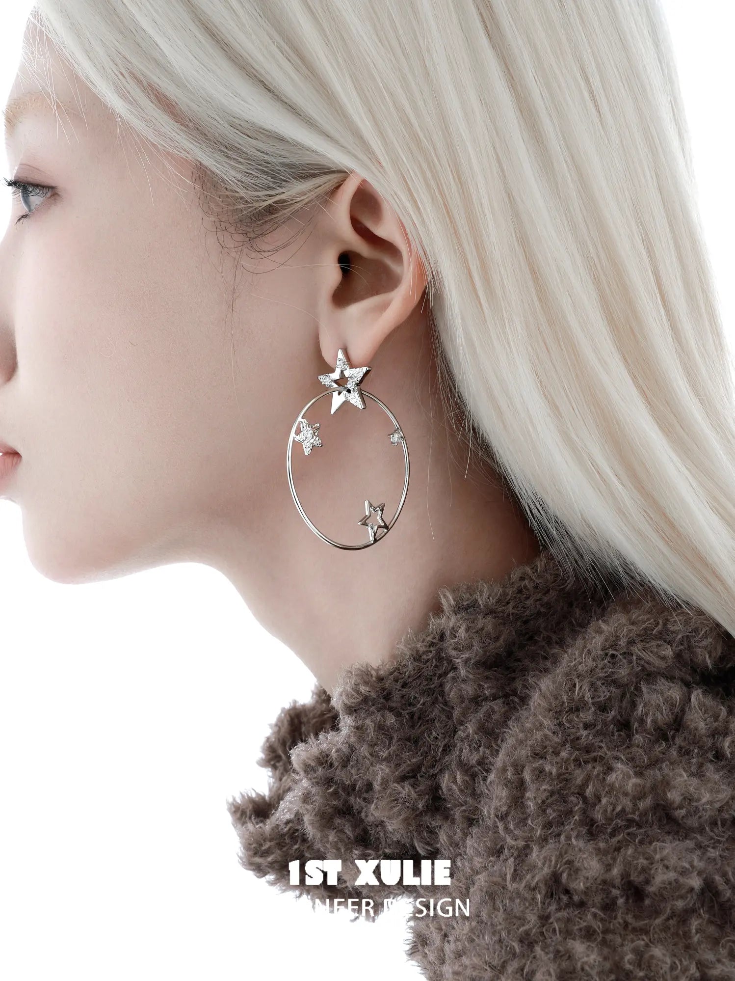 1ST XULIE Jewelry "WISHING STAR" Star Charm Hoop Earrings in Brass - Product View