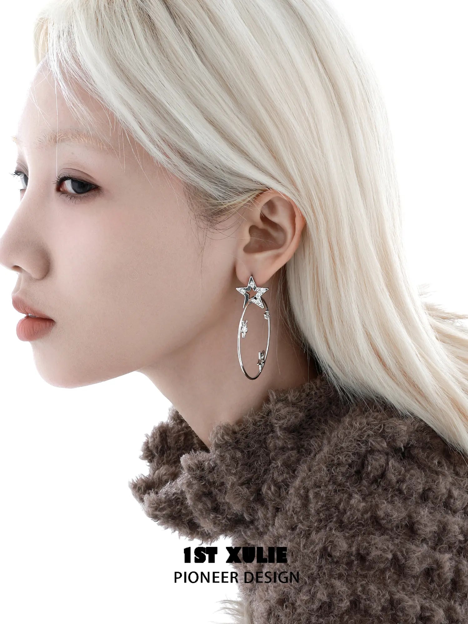 1ST XULIE Jewelry "WISHING STAR" Star Charm Hoop Earrings in Brass - On Model