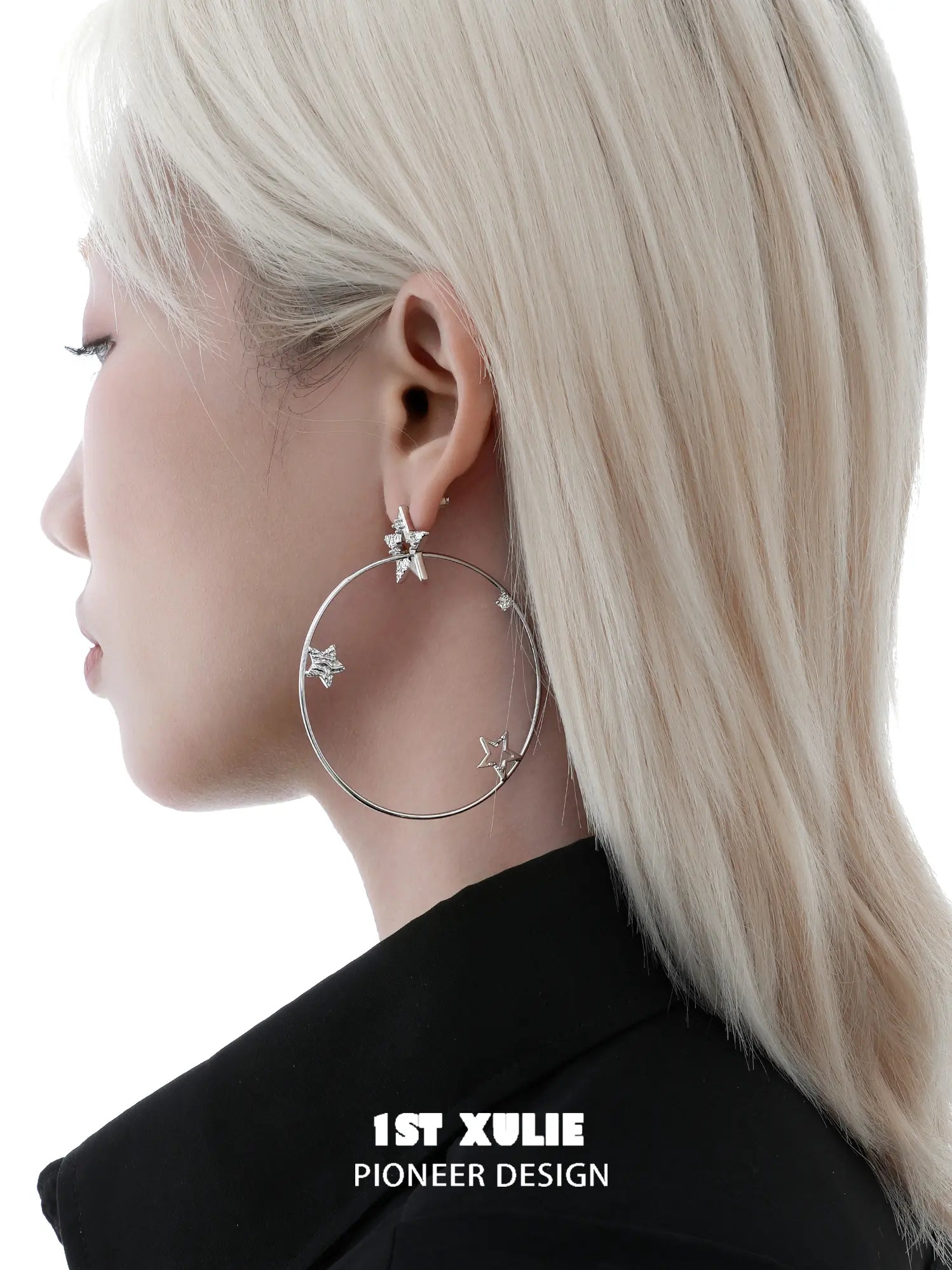 1ST XULIE Jewelry "WISHING STAR" Star Charm Hoop Earrings in Brass - Side View