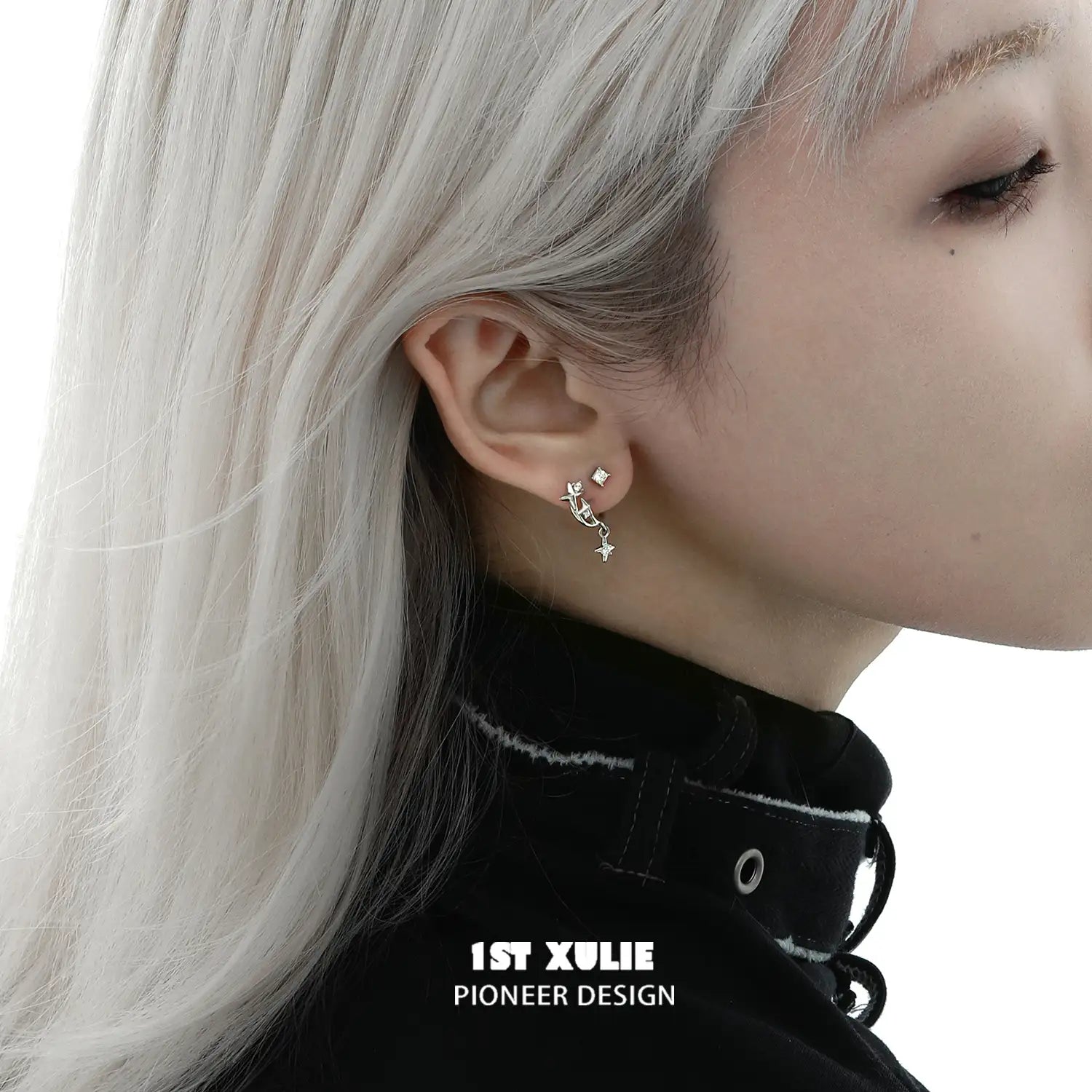 1ST XULIE "Star Trails" Detachable Four-Pointed Star Dangle Stud Earrings in 925 Sterling Silver - Packaging View