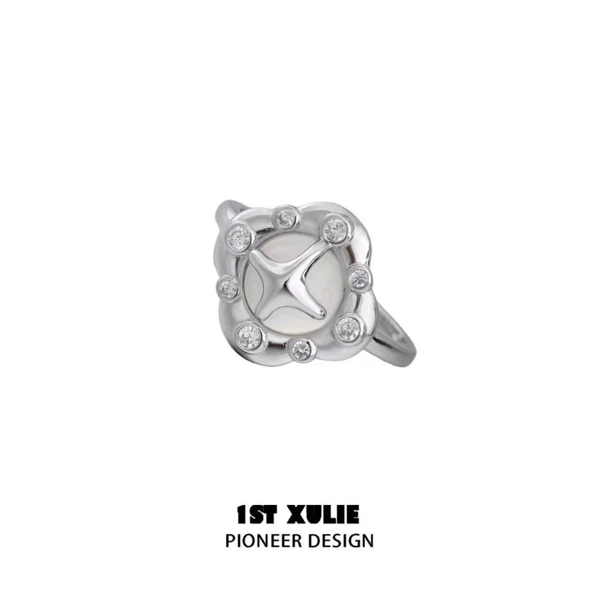 1ST XULIE "Star Dome" Agate Adjustable Statement Open Ring in 925 Sterling Silver - Side View