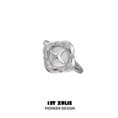 1ST XULIE "Star Dome" Agate Adjustable Statement Open Ring in 925 Sterling Silver - Side View