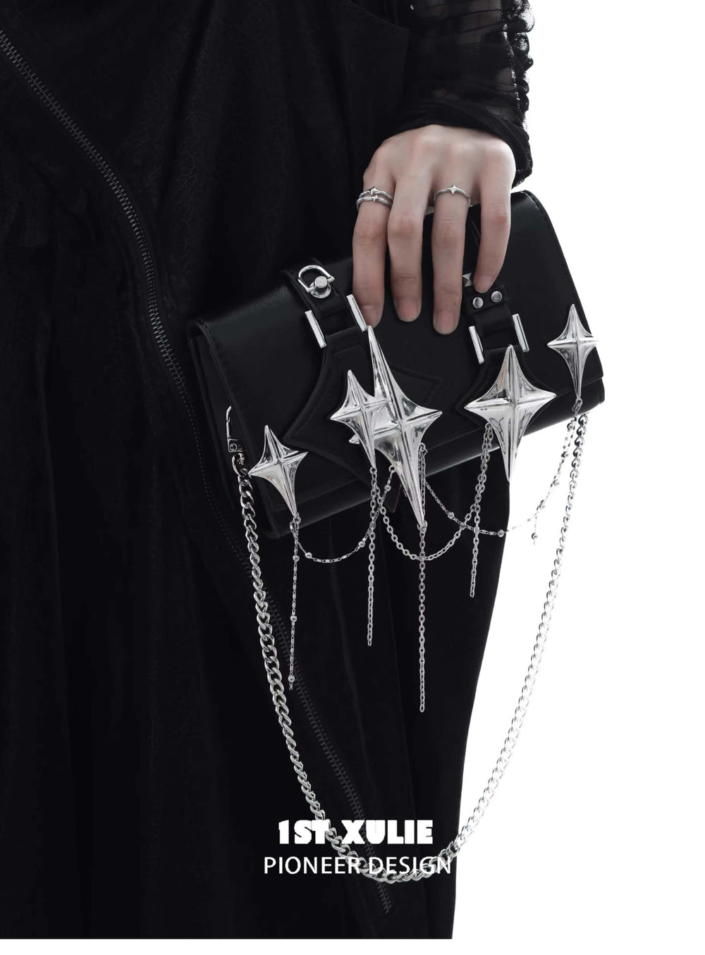 1ST XULIE "Star Trails" Star Embellished Chain Handbag in Premium Leather - Interior View
