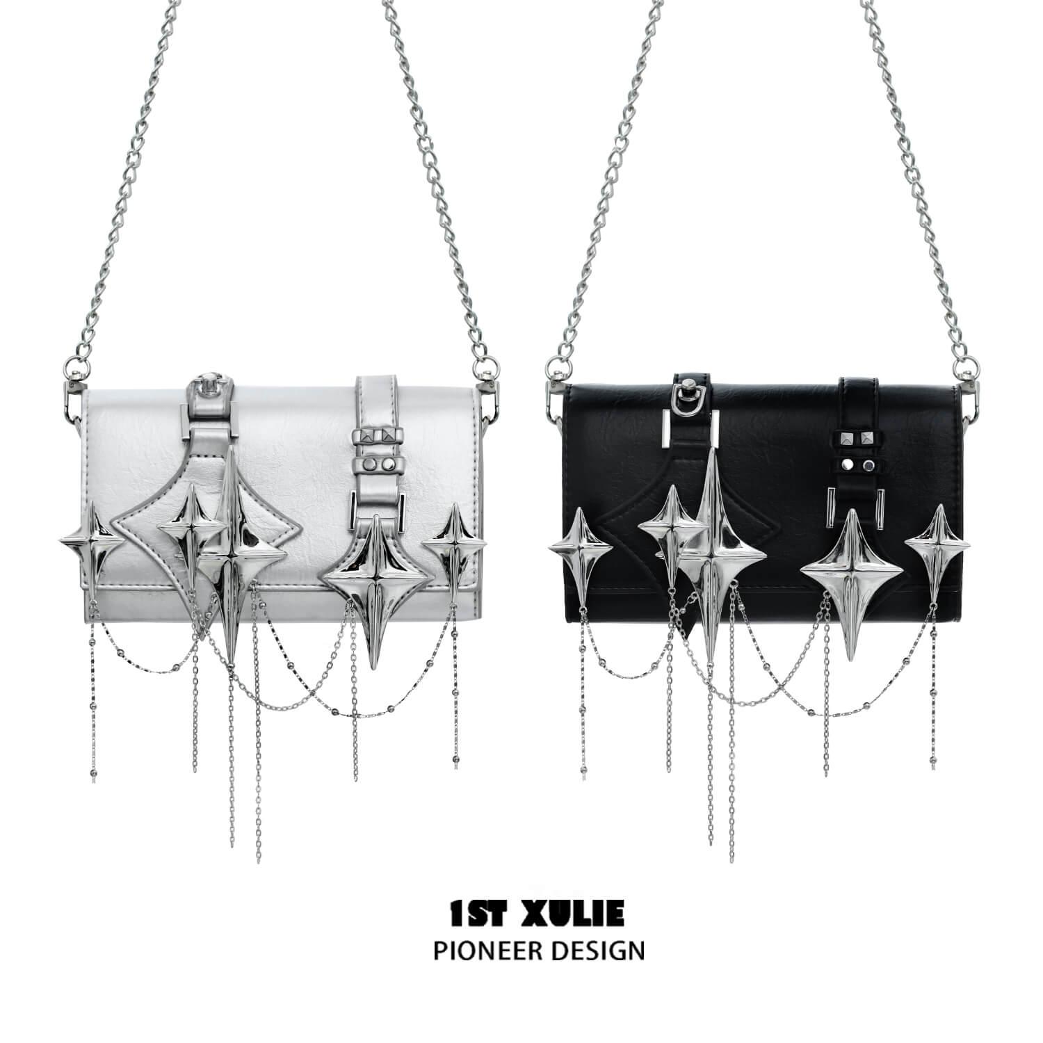 1ST XULIE "Star Trails" Star Embellished Chain Handbag in Premium Leather - Product View