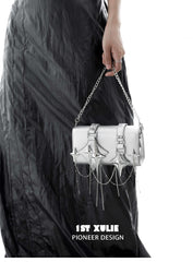 1ST XULIE "Star Trails" Star Embellished Chain Handbag in Premium Leather - On Model