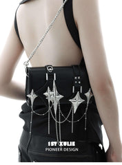 1ST XULIE "Star Trails" Star Embellished Chain Handbag in Premium Leather - Styled On Model