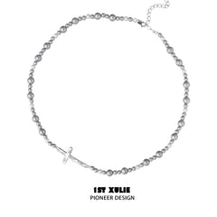 1ST XULIE "Silver Angel" Celestial Star & Gray Pearl Dangle Stud Earrings in Rhodium Plated Brass - On Model Close-up