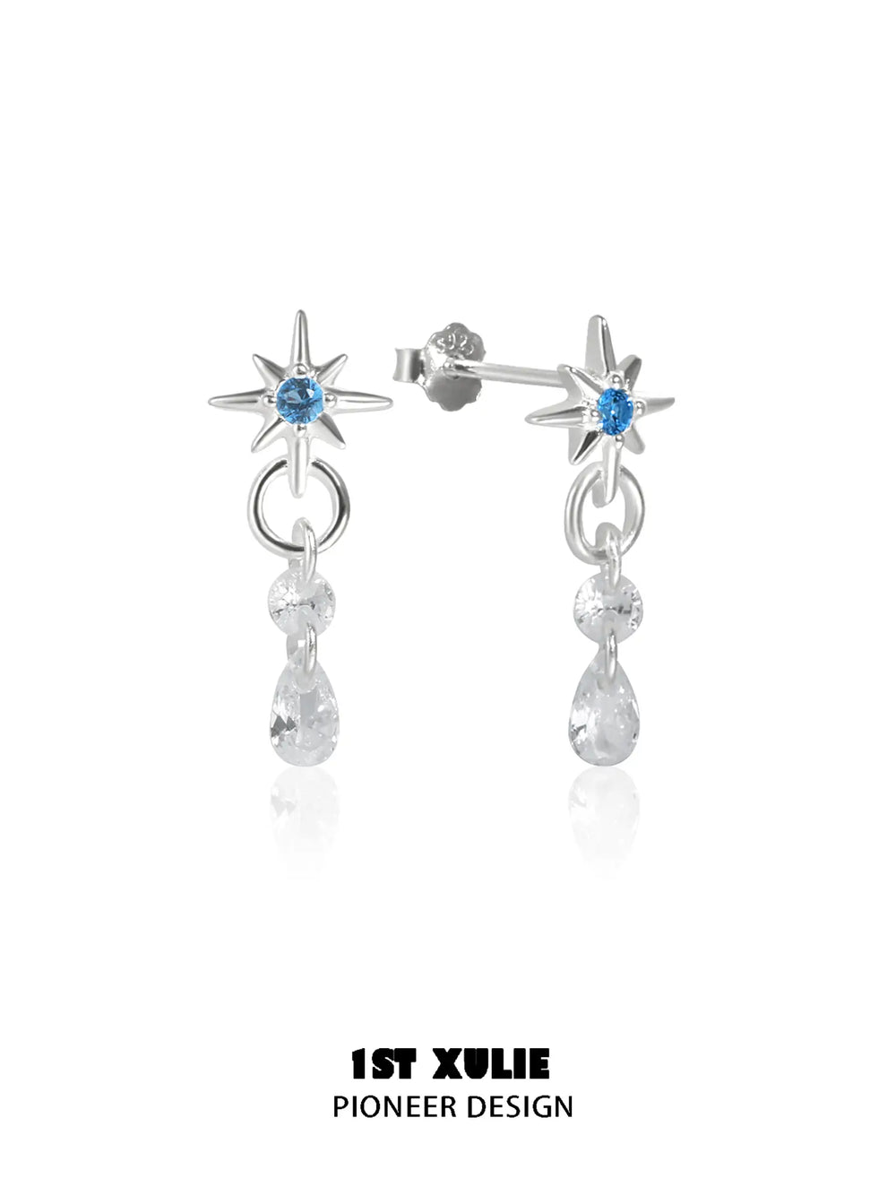 1ST XULIE "Starry Night" Star Trail Climber Stud Earrings in 925 Sterling Silver - Lifestyle Shot