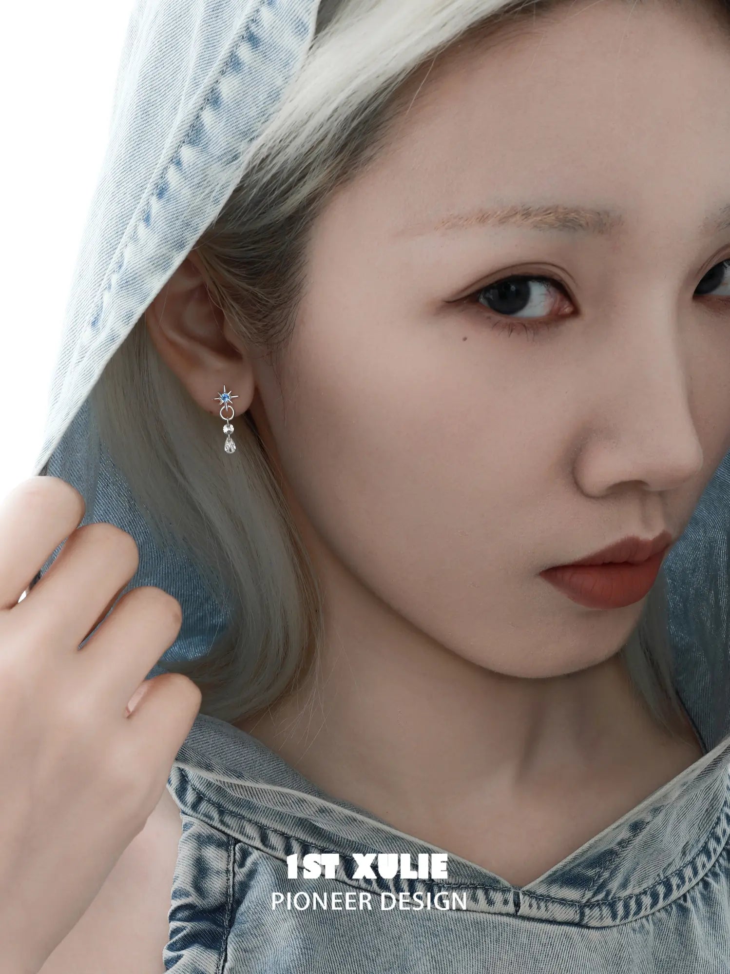 1ST XULIE "Starry Night" Star Trail Climber Stud Earrings in 925 Sterling Silver - On Model