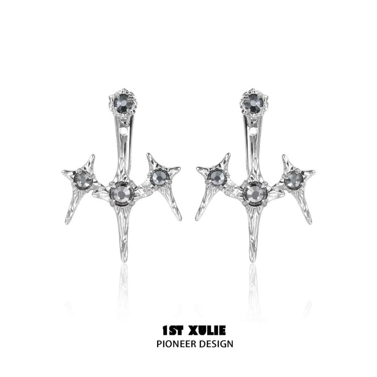 1ST XULIE "Star Trails" Convertible Moissanite Star Trail Stud Earrings in Platinum Plated - Styling Options View