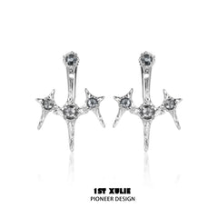 1ST XULIE "Star Trails" Convertible Moissanite Star Trail Stud Earrings in Platinum Plated - Styling Options View