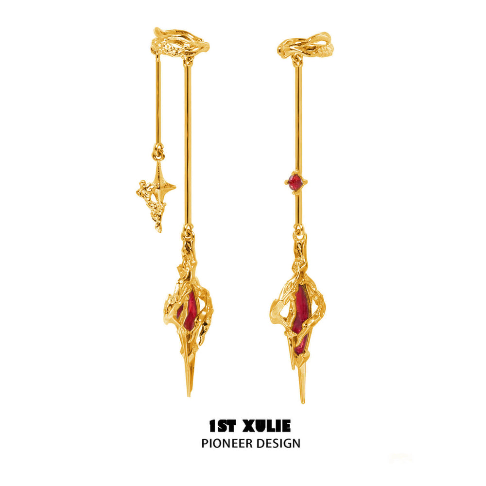 1ST XULIE "Star Trails" Asymmetrical Statement Dangle Ear Cuffs in 24K Gold Plated - Product View