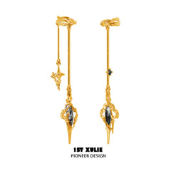 1ST XULIE "Star Trails" Asymmetrical Statement Dangle Ear Cuffs in 24K Gold Plated - Side View