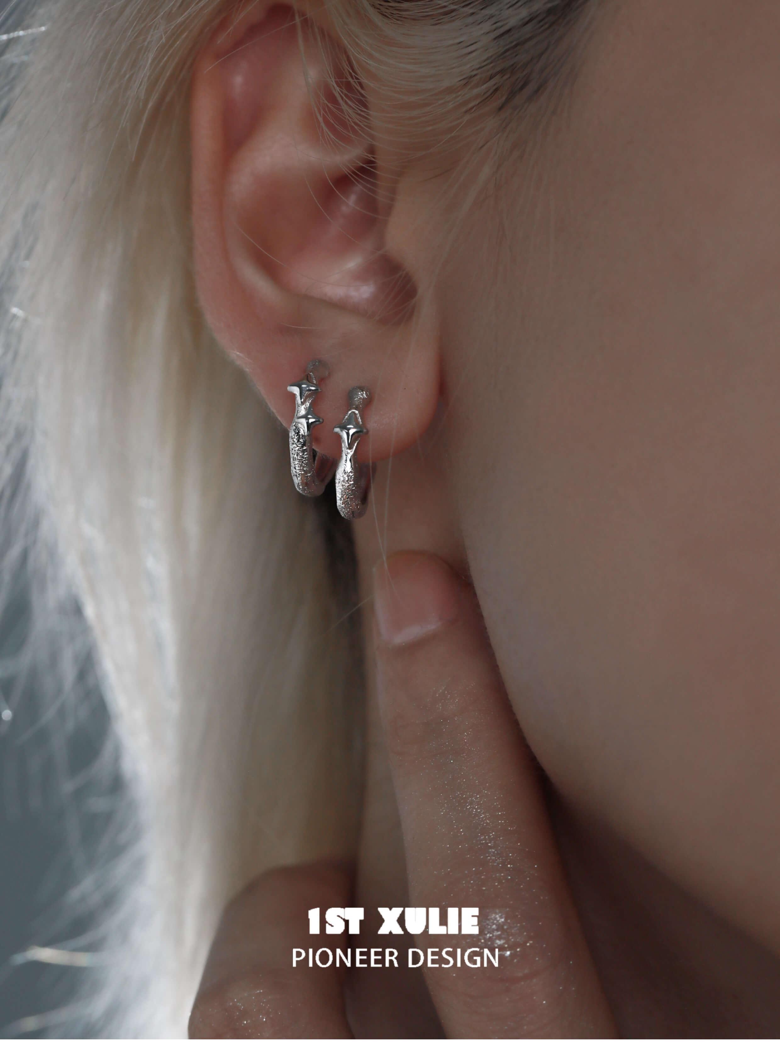 1ST XULIE "Star Trails" Minimalist Huggie Hoop Earrings in 925 Sterling Silver - Product View