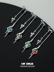 1ST XULIE "Star Trails" Statement Tassel Moissanite Dangle Ear Cuffs in 18K Black Gold Plated - Detail Shot