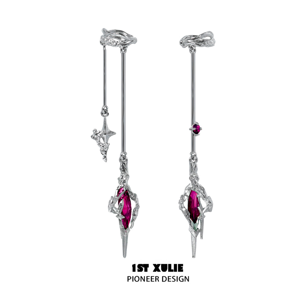 1ST XULIE "Star Trails" Statement Tassel Moissanite Dangle Ear Cuffs in 24K Gold Plated - Angled View