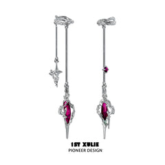 1ST XULIE "Star Trails" Statement Tassel Moissanite Dangle Ear Cuffs in 24K Gold Plated - Angled View