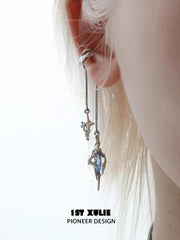1ST XULIE "Star Trails" Statement Tassel Moissanite Dangle Ear Cuffs in 24K Gold Plated - Product View