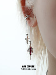 1ST XULIE "Star Trails" Statement Tassel Moissanite Dangle Ear Cuffs in 24K Gold Plated - Side View