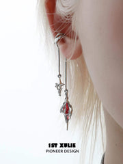 1ST XULIE "Star Trails" Statement Tassel Moissanite Dangle Ear Cuffs in Platinum Plated - Detail Shot