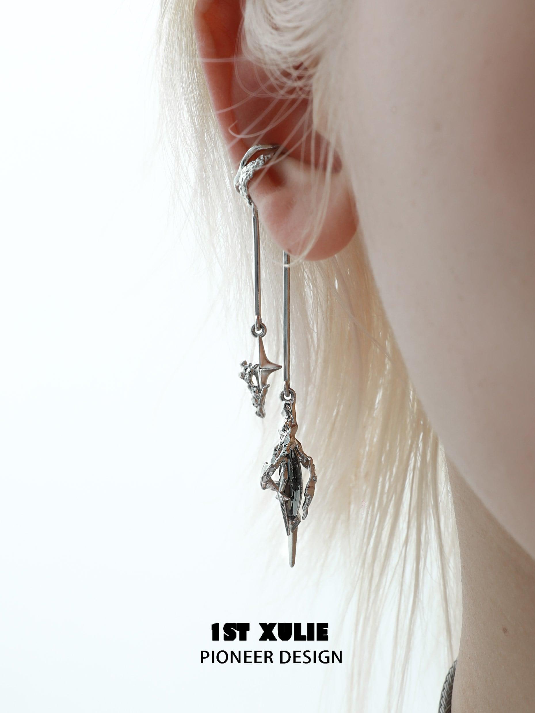 1ST XULIE "Star Trails" Statement Tassel Moissanite Dangle Ear Cuffs in Platinum Plated - Main Product View
