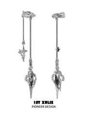 1ST XULIE "Star Trails" Long Moissanite Ear Clips in Platinum Plated - On Model Side View